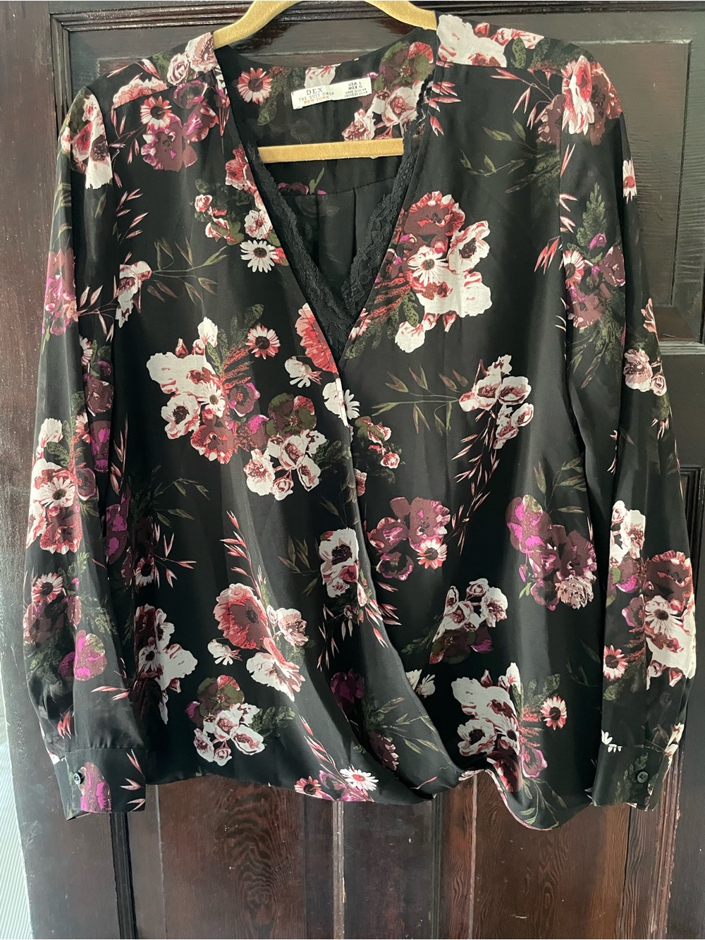 Dex Black Floral Wrap Blouse